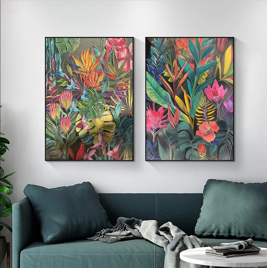 Modern Leaf Art Living Room Home Decor Abstract Custom Colorful Large Original Nature Plant oil Painting on Canvas