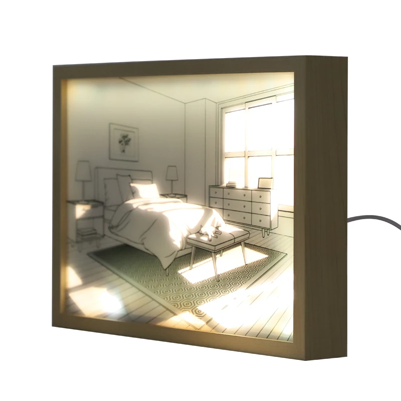 2023 New Design Shadow Box Frame With Led Great For Home Decor 3d Led Frame Lamp 3 Color Bedside Light Painting