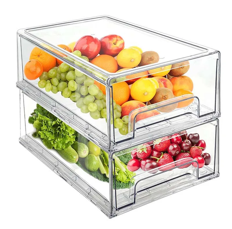 Newest Stackable Desktop Clear Storage Bins with Drawers Pantry Shelf Refrigerator Organization