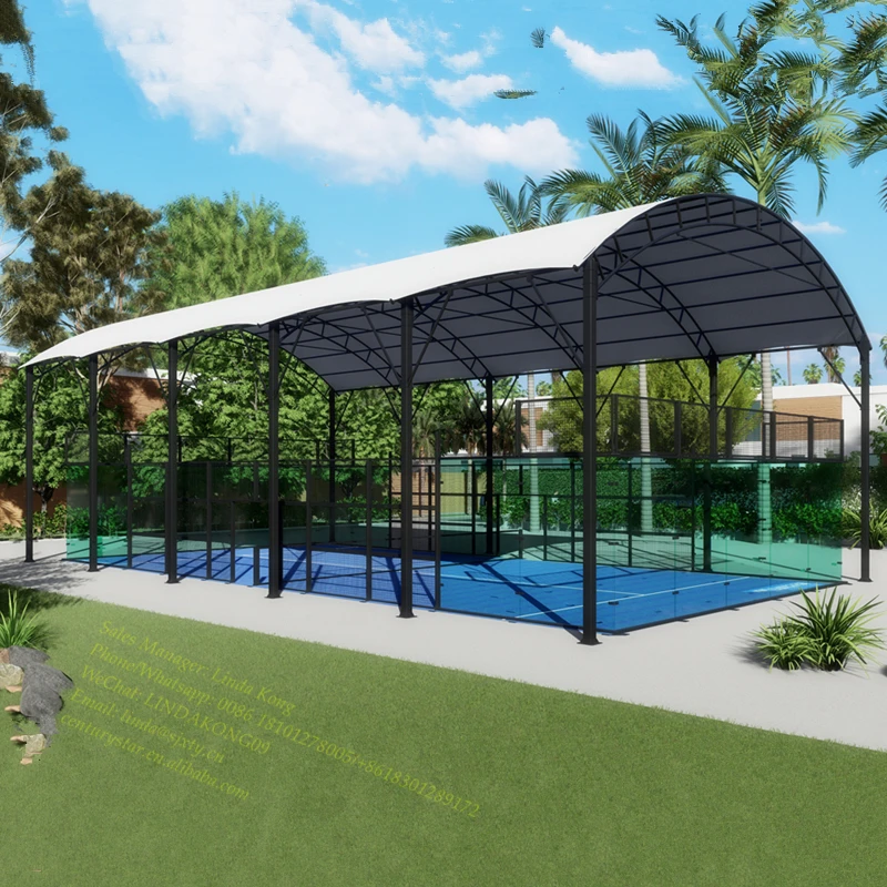 2024 New Padel Tennis Court Cover Steel Structure Panoramic Padel Courts Roof Factory Price Single  Paddle Tennis Court Tent