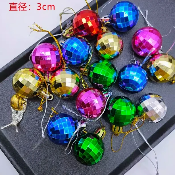 Premium Quality 12pc Pack Colorful Disco Ball with Hanging String Christmas Tree Decoration Cake Accessories Metallic Faux ball