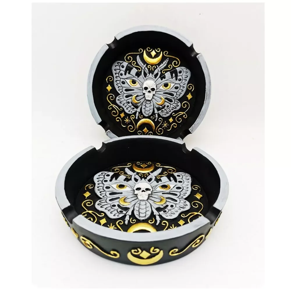 Unique Design Moth Skull Ashtray Resin Smokers Ashtray Mechanical Butterfly Skull Cool Ornament Customized Cigarette Ashtray