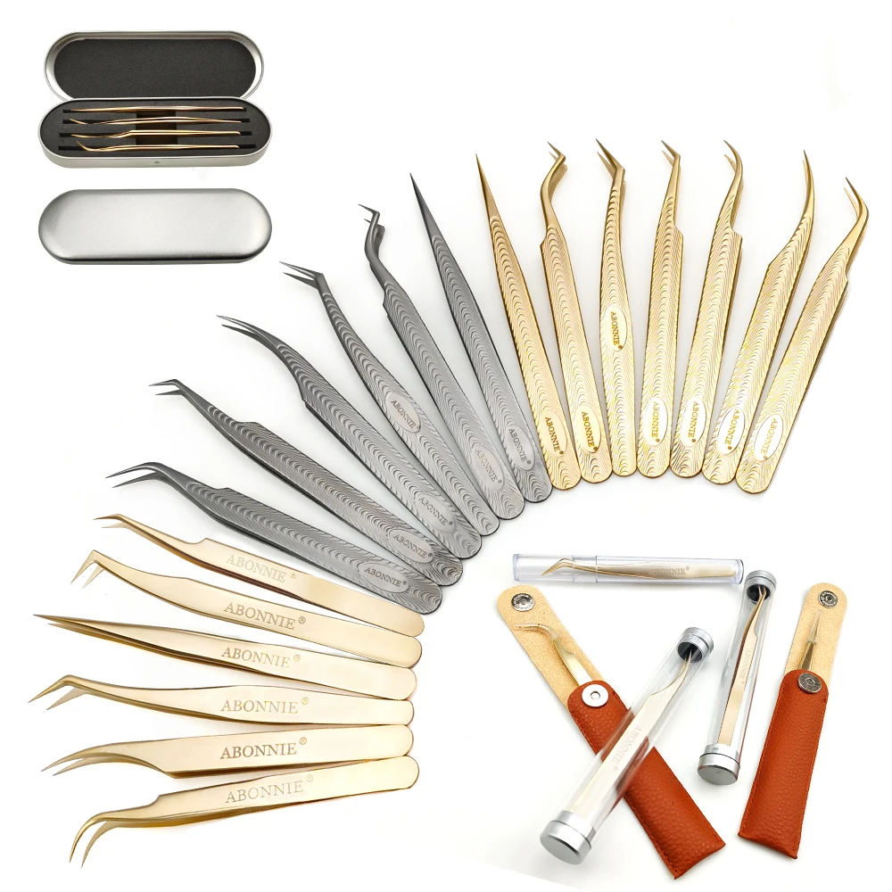 Abonnie 2021 Новые поступления Пинцет для наращивания ресниц антистатический из нержавеющей стали OEM Пинцет для ресниц