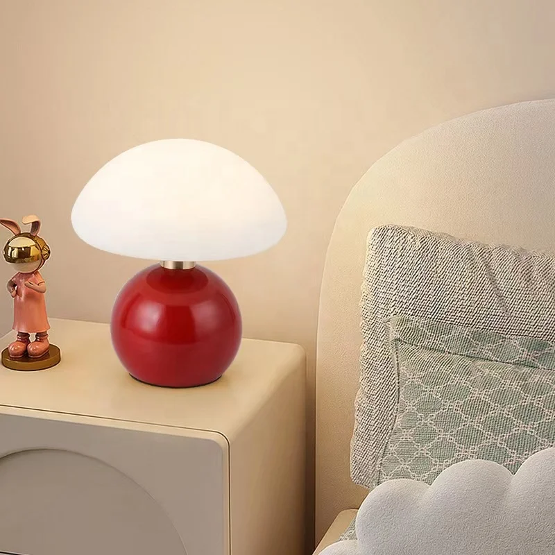 Kids Luxury Ceramic Mushroom Battery Led Night Light Rechargeable Table Lamps Cordless Desk Lights
