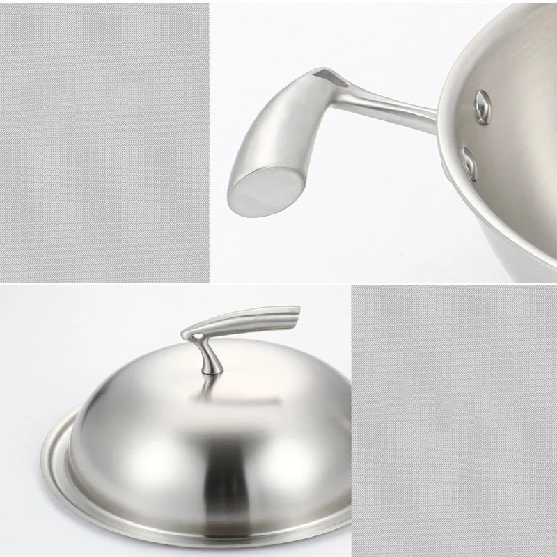 New Design Nonstick 304 Stainless Steel Frying Pan Deep Induction Wok Flat Bottom Gas Universal With Lid