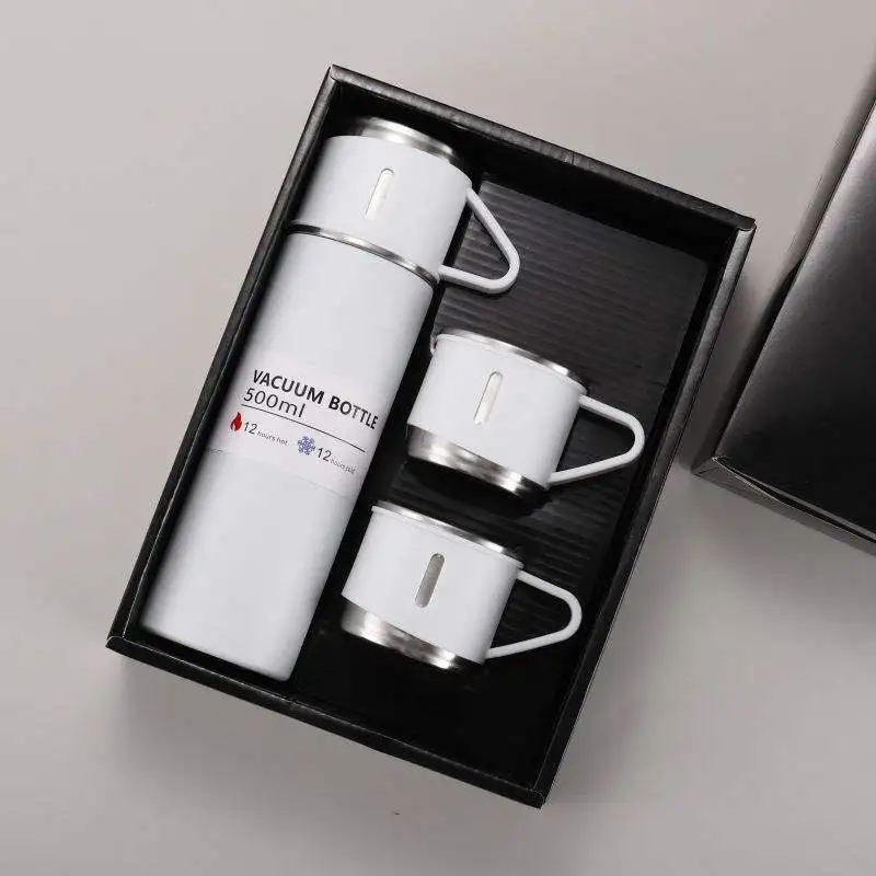 Hot Sale 500ml 304 Stainless Steel Insulated Mug Coffee Thermos Water Mug Vacuum Kettle One Cup 3 Lids Set