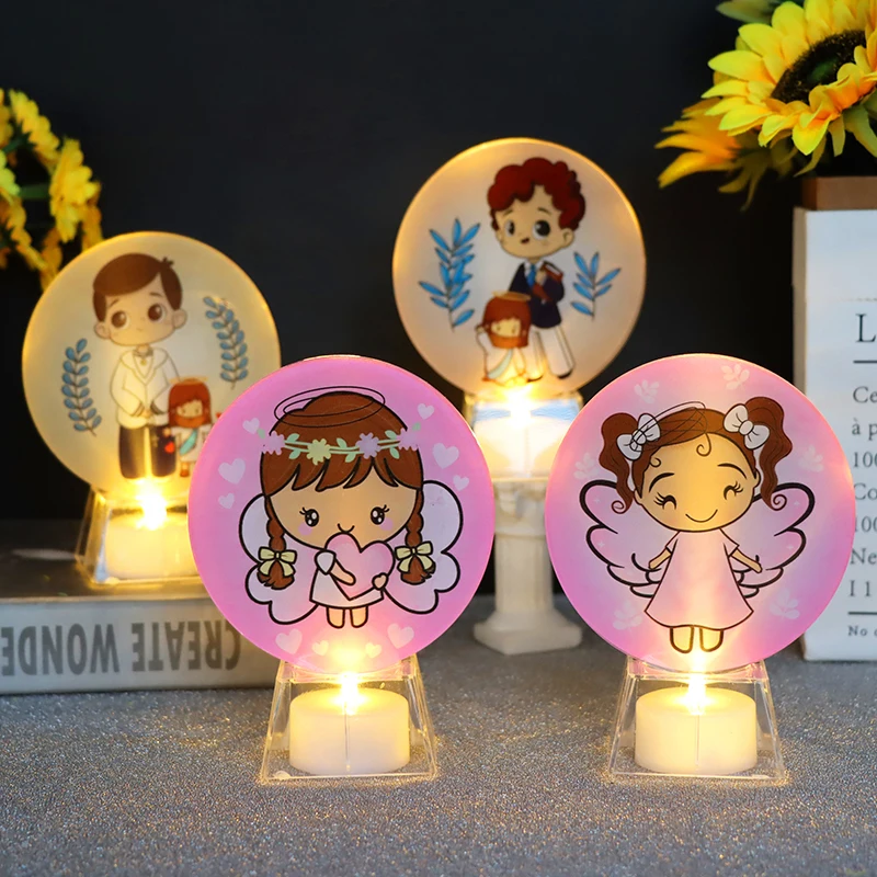 Flashing Mini Christian Home Decoration Baby Baptism Gift Angel Design Table Lamp LED Light Board