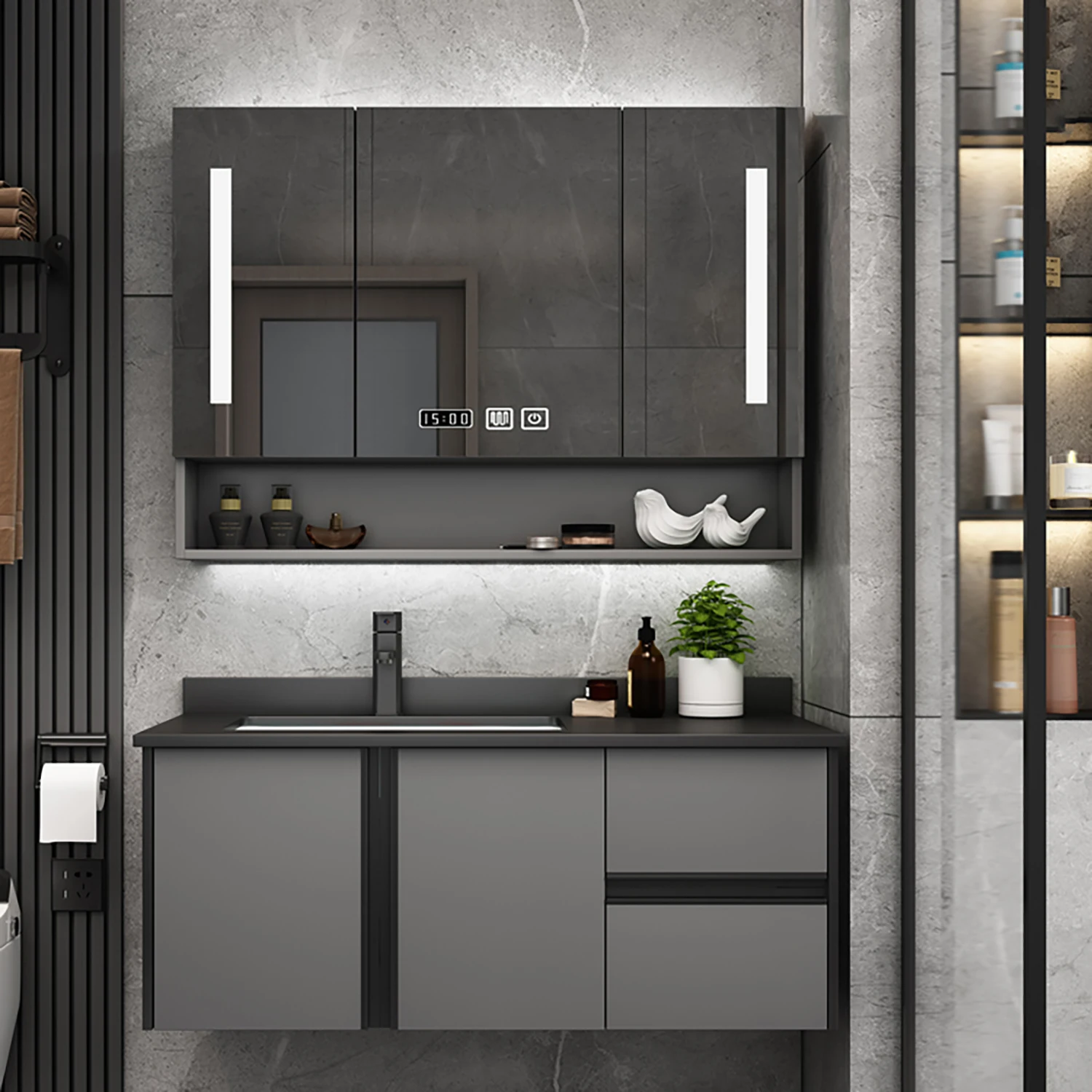 Light mirror bathroom vanity set furniture luxury wall cabinet bathroom sink cabinet