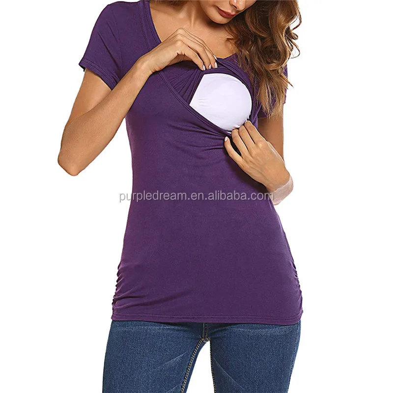 
Classical Solid Color Mummy Tees Short Sleeve Breathable Women Nursing T-shirts 