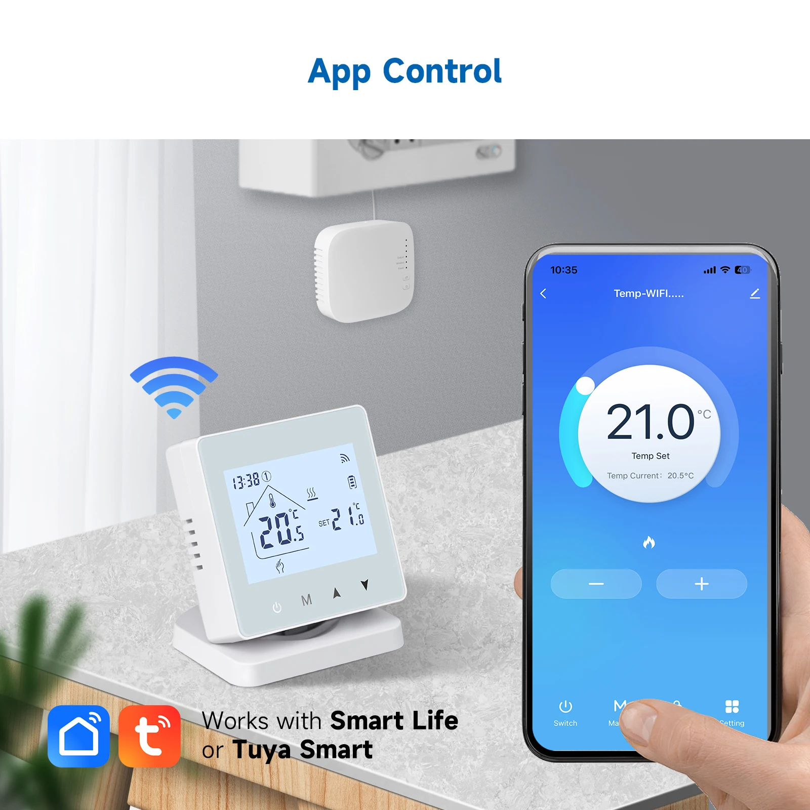 Beok wireless RF Tuya WiFi room thermostat for gas boiler heating control with battery power supply