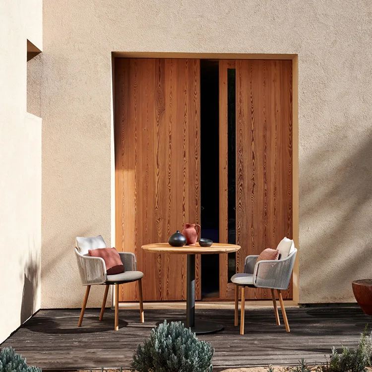 Luxury Teak Garden Furniture Set Patio Cafe Restaurant Round Table And Chair Rope Outdoor Dining Set