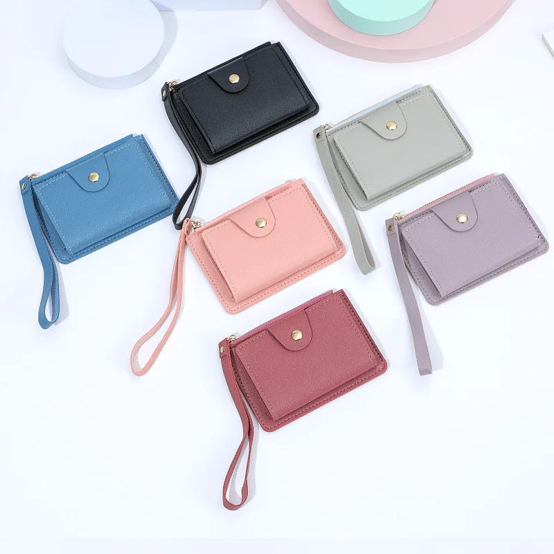 Manufacturer coin purse solid color mini change bag card change pouch with wrist strap