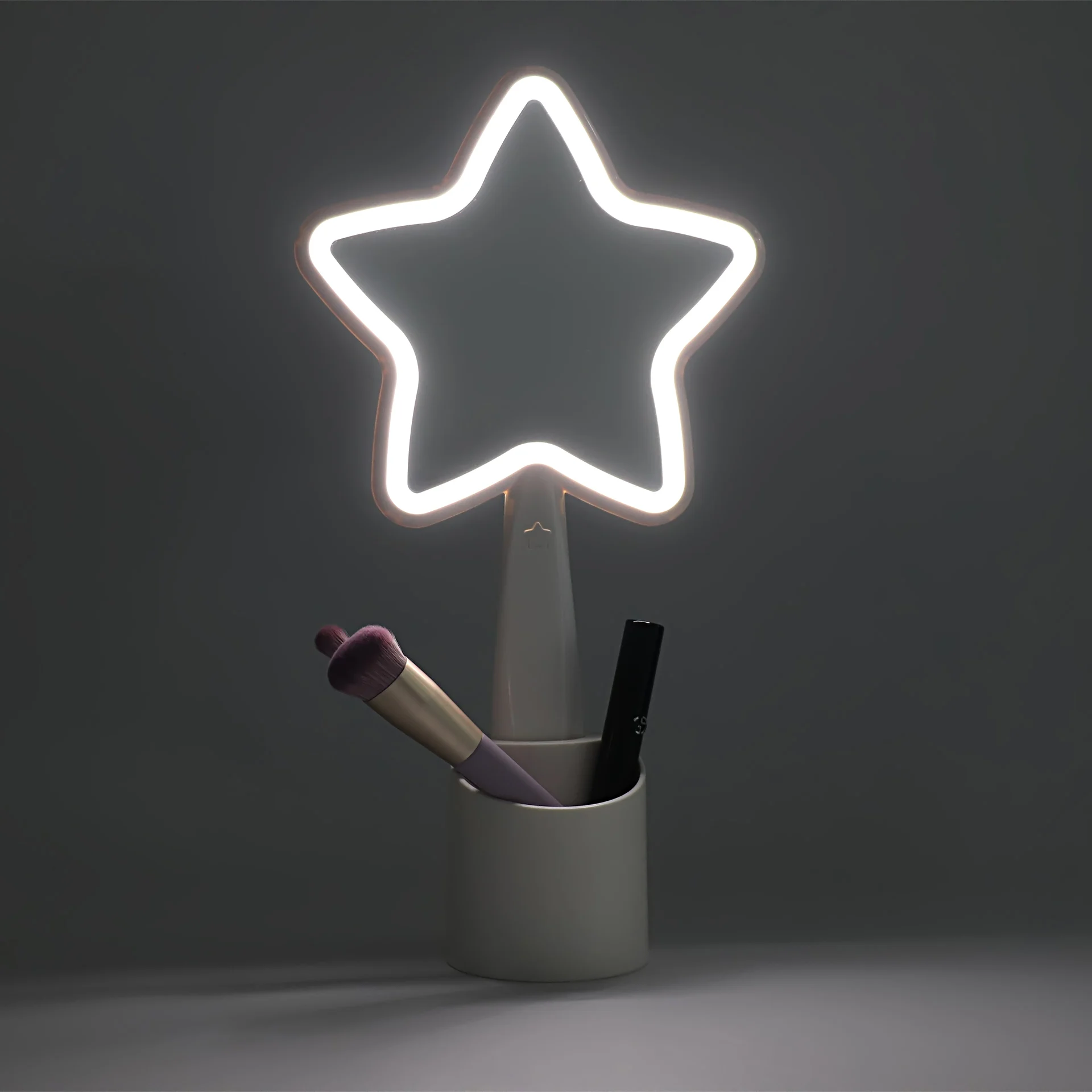 Creative Double-Sided 5X Magnify Glass Handheld Makeup Mirror Pentagram LED USB Charging Handle Wall Mount Daily Makeup Gift