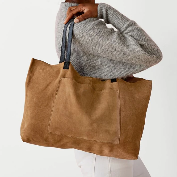 Wholesale Monogram Women Vintage Blank Suede Leather Tote Bag Handbag