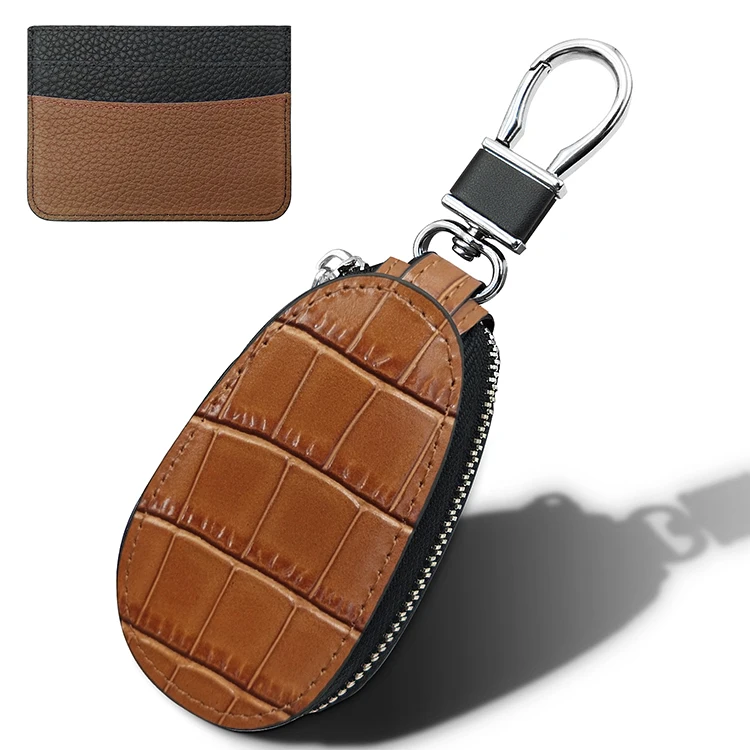 leather car key case smart  keychain holder wallet protect cover
