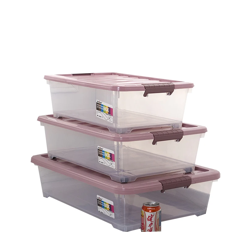 Transparent storage box under the bed with pulleys, flat storage box, clothing , plastic storage box under the bed