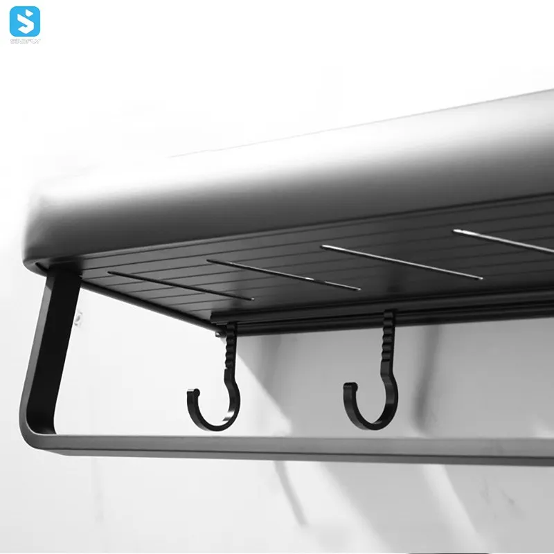 Spacer aluminum Matte Black Bathroom Shelf Storage Rack Holder Wall Mounted Shampoo Spices Shower Organizer Bathroom Accessories