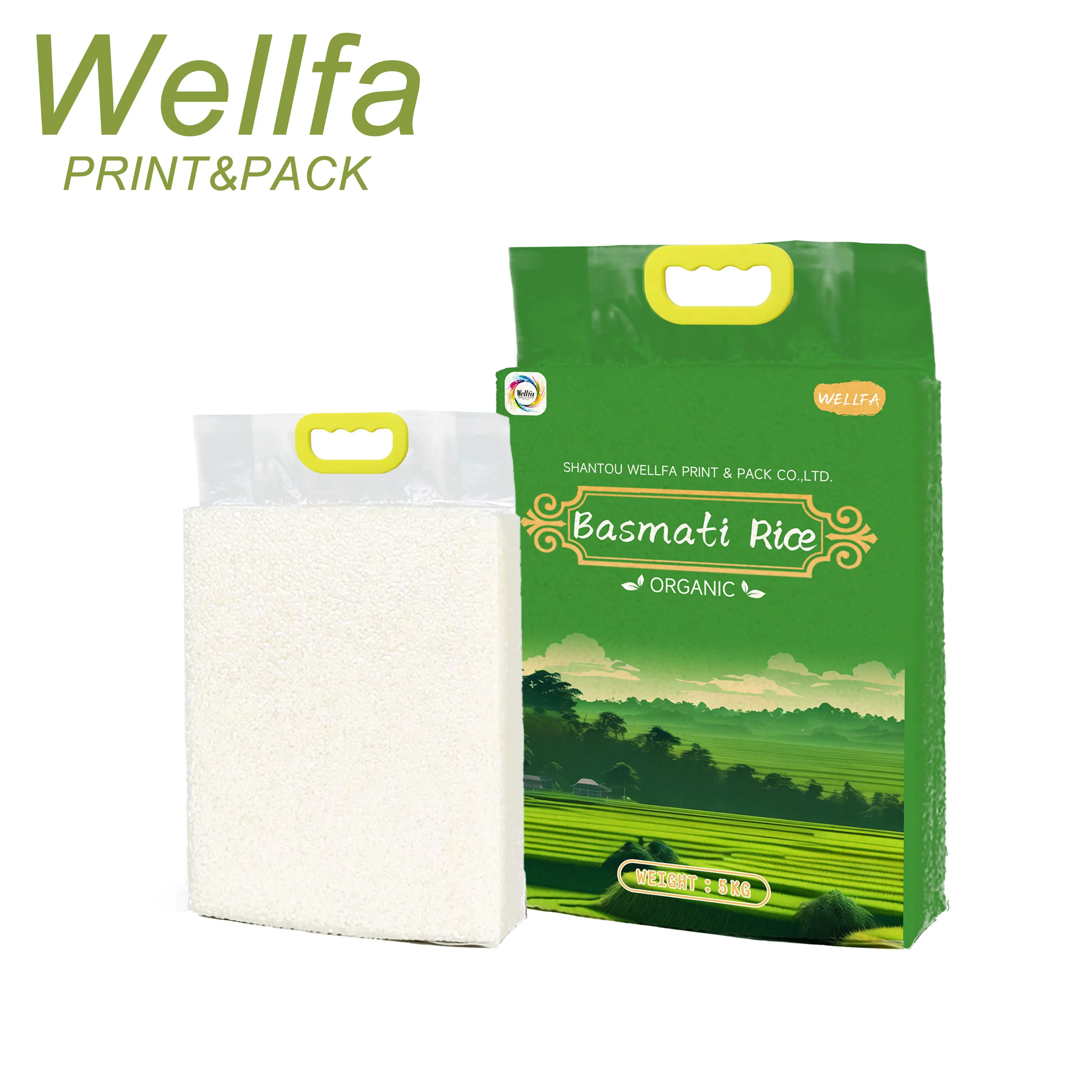 Manufacturer Plastic Printing Flat Bottom Pouch Zipper Nylon Cooked Rice Packaging With Handle 1Kg 2Kg 5Kg Rice Packing Bag