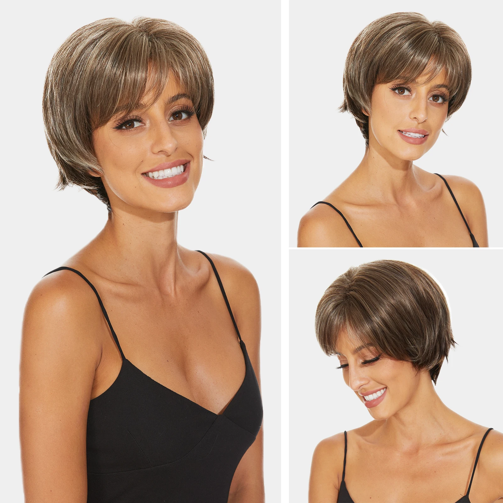Aishili wholesale Short Brown Straight Highlights Synthetic Hair Wigs For Women vendor factory of synthetic wigs