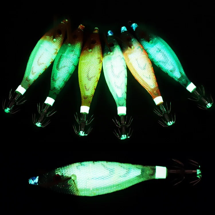 99mm 10g  Luminous  squid jig lure  double layered umbrella hook Cuttlefish lure jig 3D eye octopus jig lure shrimp
