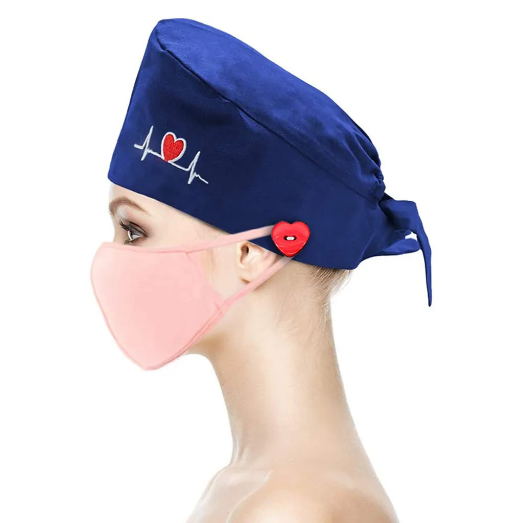 Adjustable Heart shaped buttons Nurse medical headdress Protective  black grey Dentists pet hospitals scrubs cap