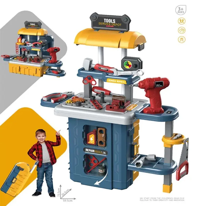 Pretend Play Preschool 3 In 1Tool Set Convertible Into A Mobile Workbench Toy Tools