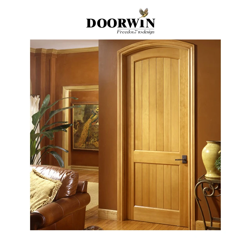 Latest Design Luxury Style Villas Interior Soild Wood Arch Top Door With Round Window Hot Sale Wooden Door