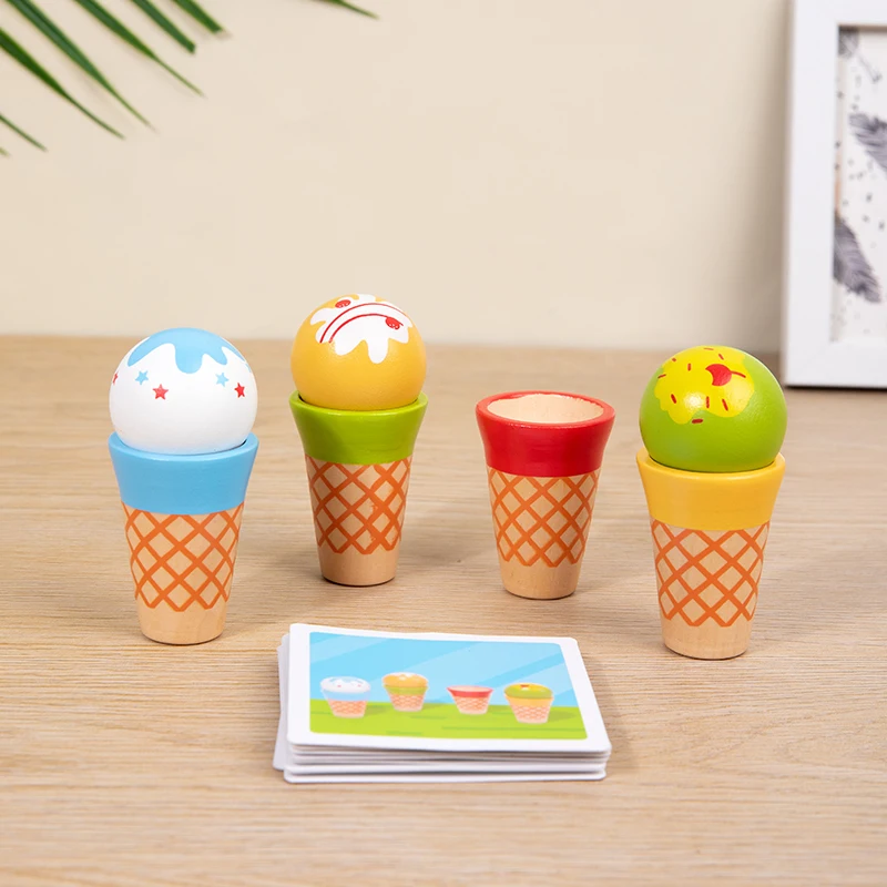 New products wooden Role Play ice cream toys Montessori early Educational wooden blocks cartoon kitchen toys For Kids Toddler CE