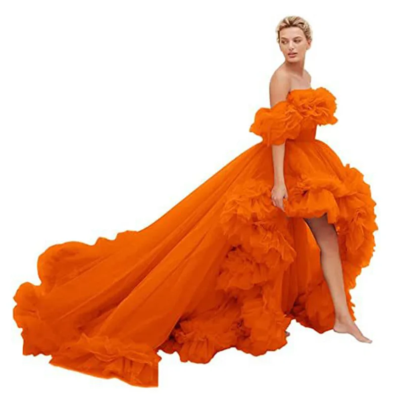 2775 Luxury High Low Long Tail Tulle Maternity Dress Photoshoot Ruffles Pregnant Bride Wedding Gown