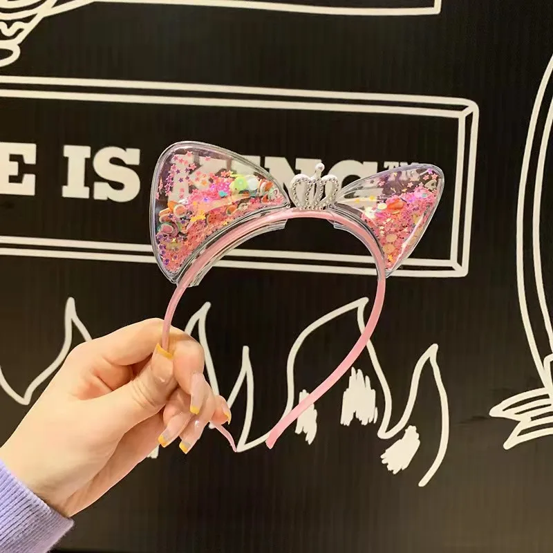Cute Sequins Quicksand Crown Transparent Sequin Bow Headband Crown Baby Princess Bright Head Band