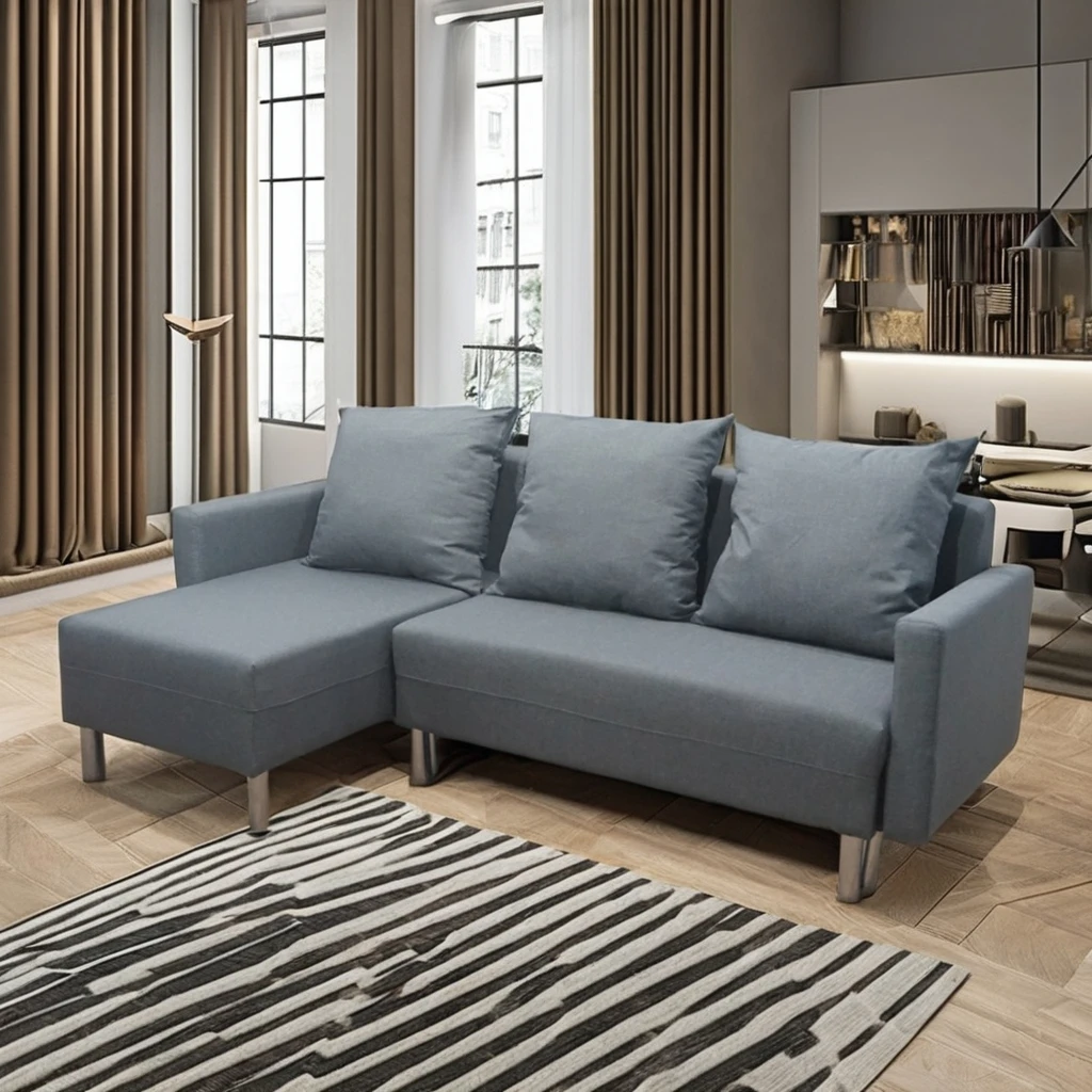 Modern Design Linen Fabric L-Shape Folding Storage Sofa Bed Multi-Functional Leisure Couch for Small Space Living Room Bedroom