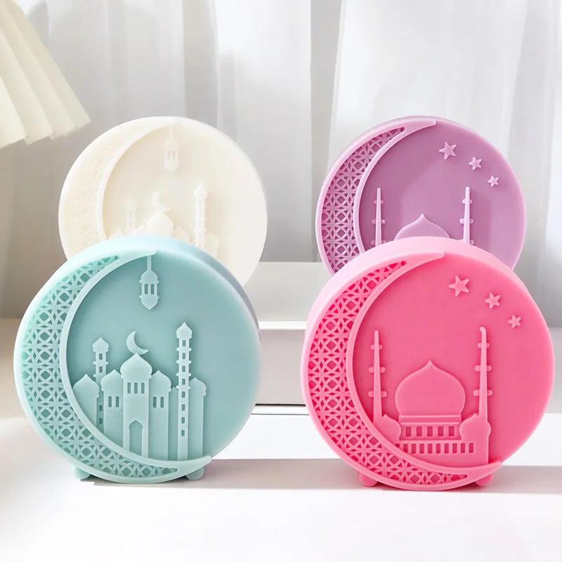 C451 Mosque Round Moon Candle Silicone Mold Handmade Soap Mold Art Home Aromatherapy Decoration Cake Chocolate Decorating Mold
