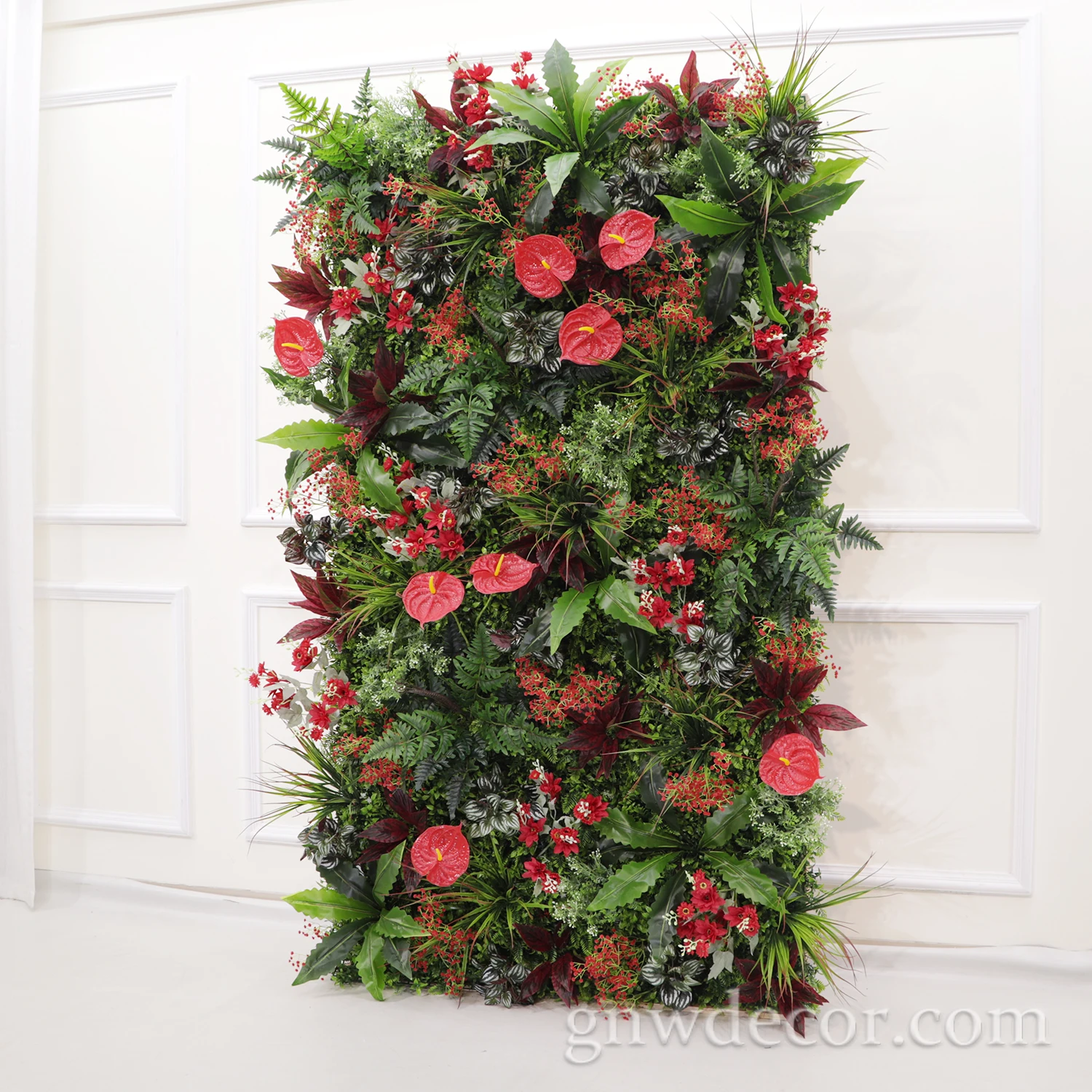 GNW NEW greency &red flowers backdrop with artificial flowers can be rolled up Wall For Wedding&event