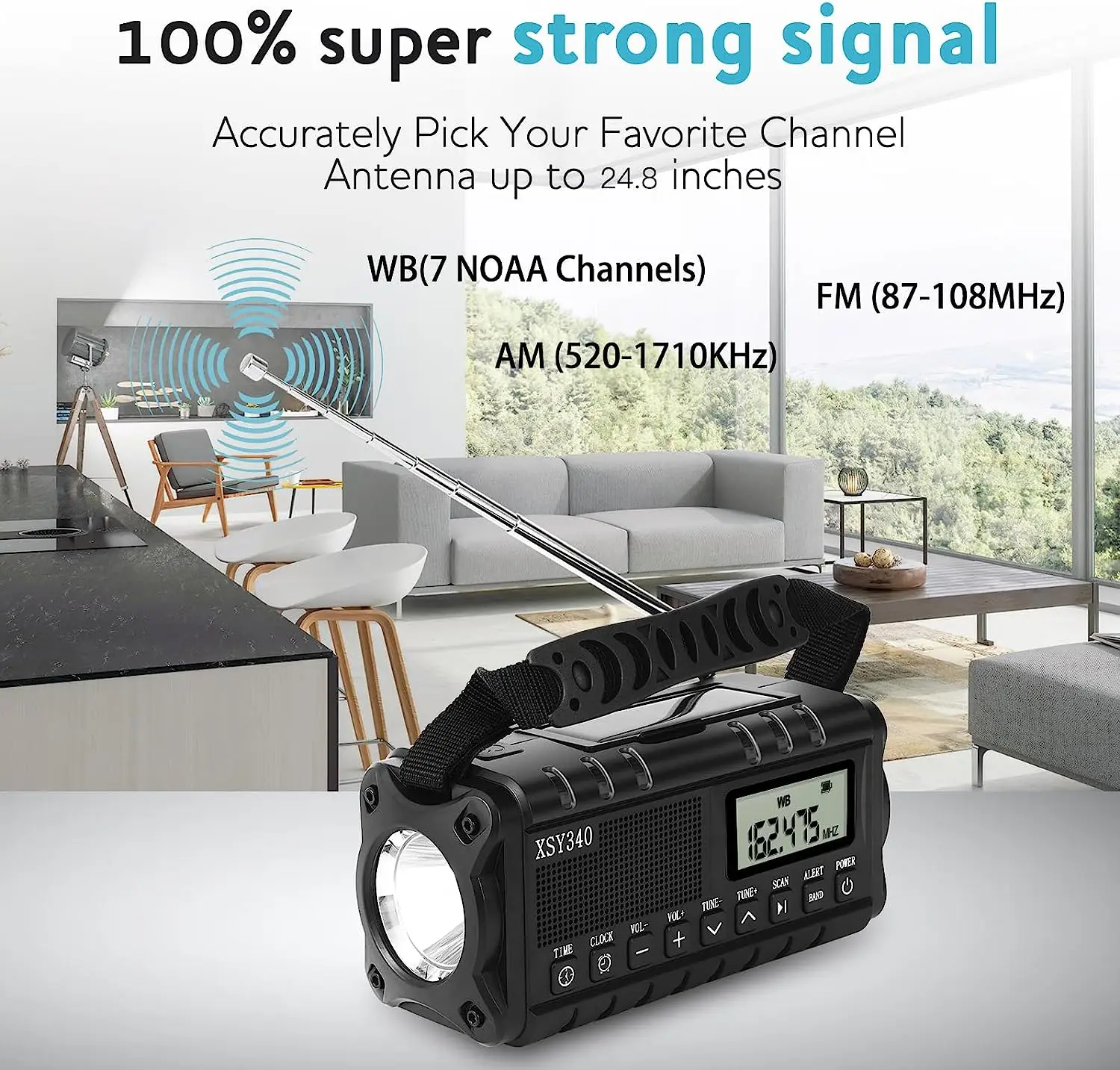 Emergency Weather Alert Radio with AM FM WB Portable Battery Powered Solar Hand Crank Radio for Home Outdoor Hurricane Survival