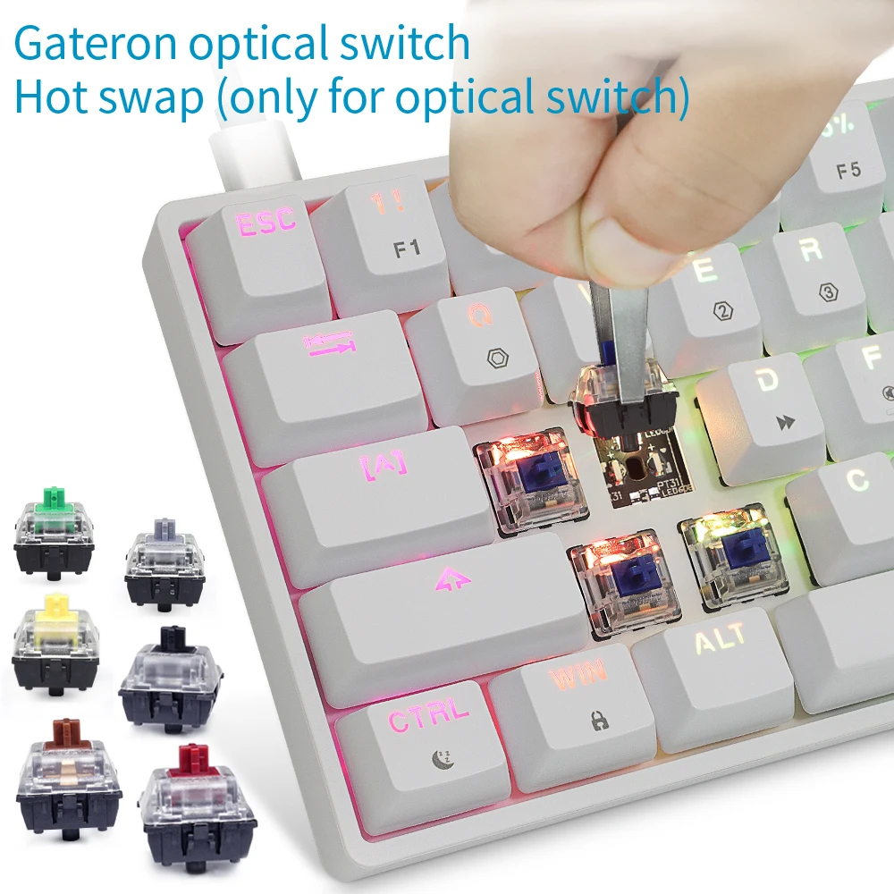 
GK61 SK61 colorful office hot swappable portable backlit computer 60 percent gaming mechanical keyboard 