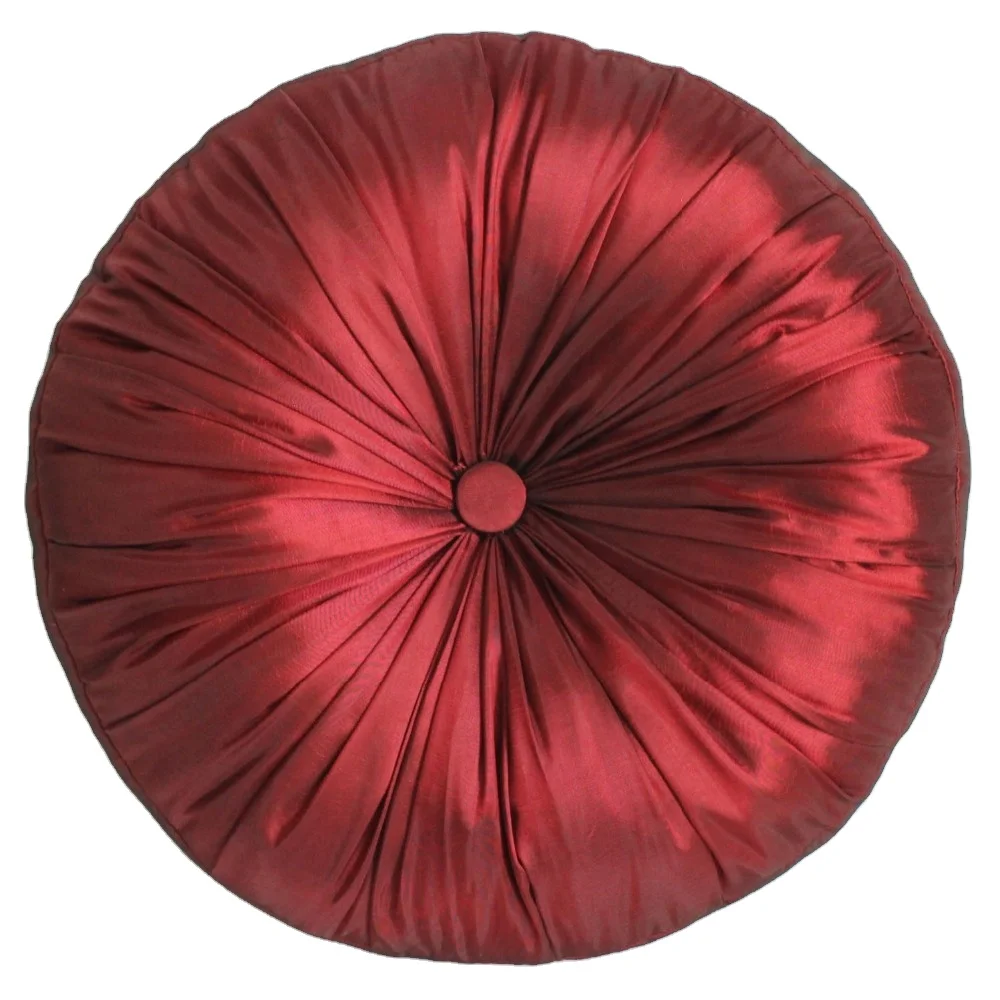 40cm Faux Silk shiny Round  Soft  Decoration Cushion  with Button Design