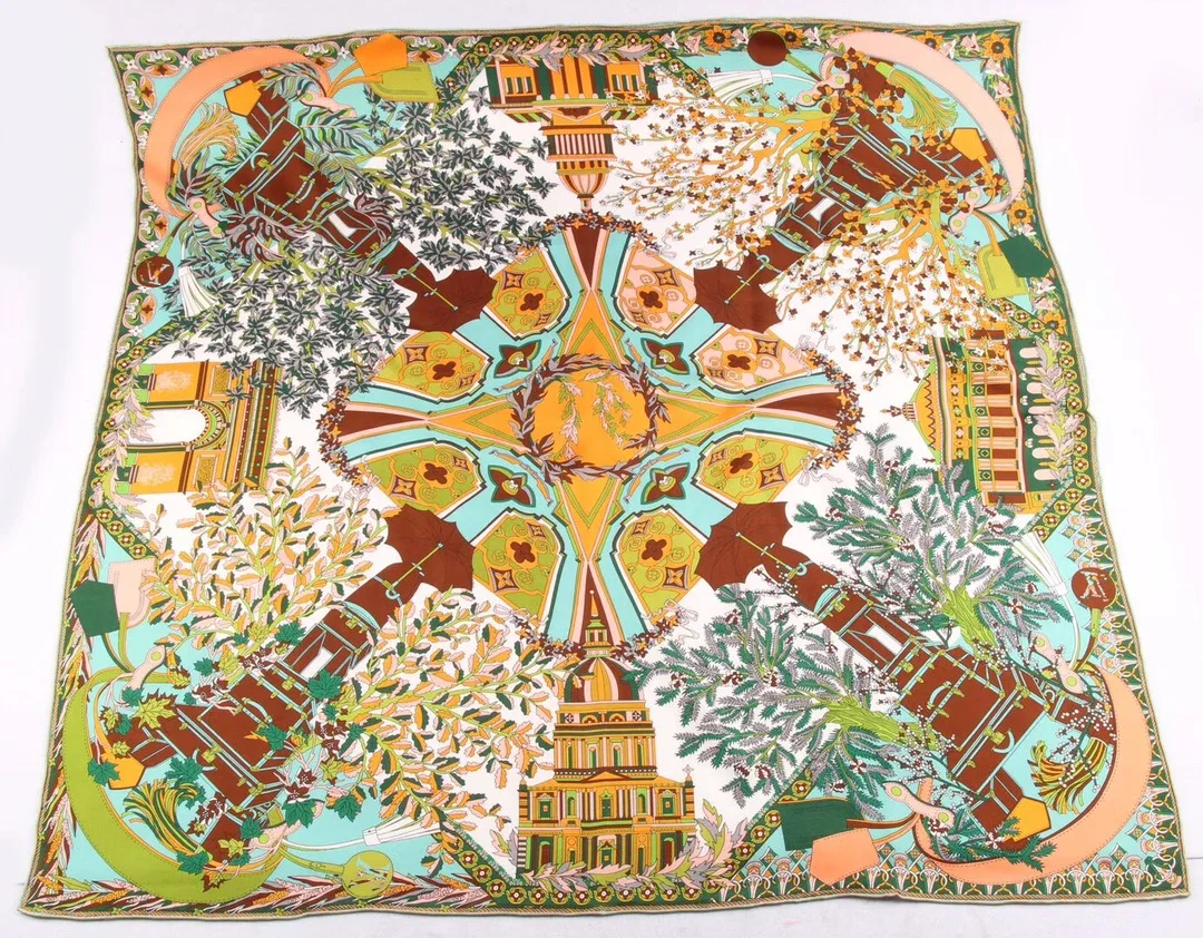 Autumn Square  90*90cm Custom Double Sided Printing Luxury Soft Twill Film 100% Silk Satin Scarf