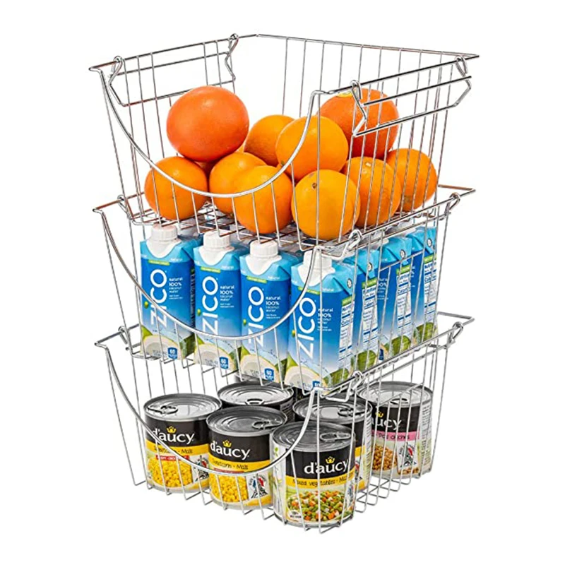 Штабелируемый металлическая проволочная корзина для фруктов 12 дюймов для кухни и ванной комнаты корзины для хранения