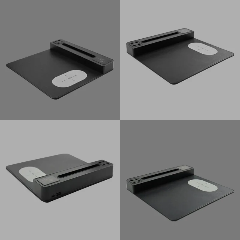 5 in 1 wireless charger mouse pad with LED logo Blue Mouse mat Rechargeable mouse pad with phone holder and pen insert storage