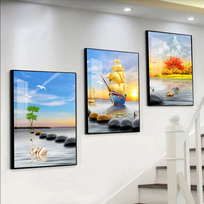 Huamiao Настенная картина в рамке для гостиной фантазийный пейзаж стеклянная живопись
