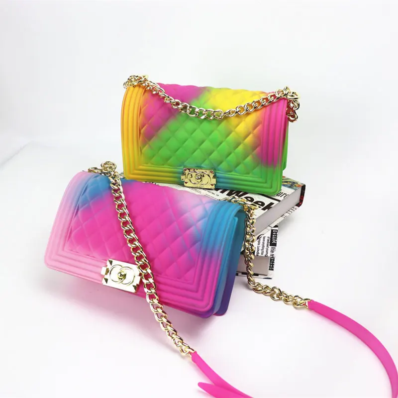 2020 Wholesale PVC shoulder bag women handbags rainbow bag jelly candy purse