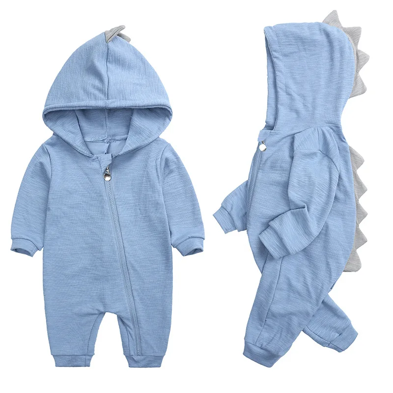 Cute style halloween dinosaur hooded baby romper jumpsuit clothes long sleeve solid baby costume newborn outfit