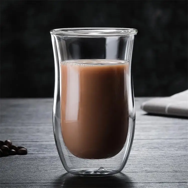 8OZ heat resistant waist high temperature resistant transparent double layer high borosilicate glass cup