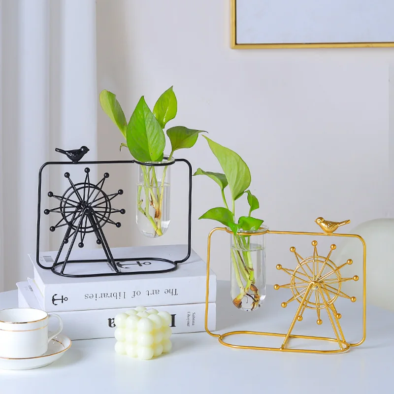 New design living room desktop home garden decoration iron vase Ferris wheel bear vase home decoration hydroponic Ferris wheel