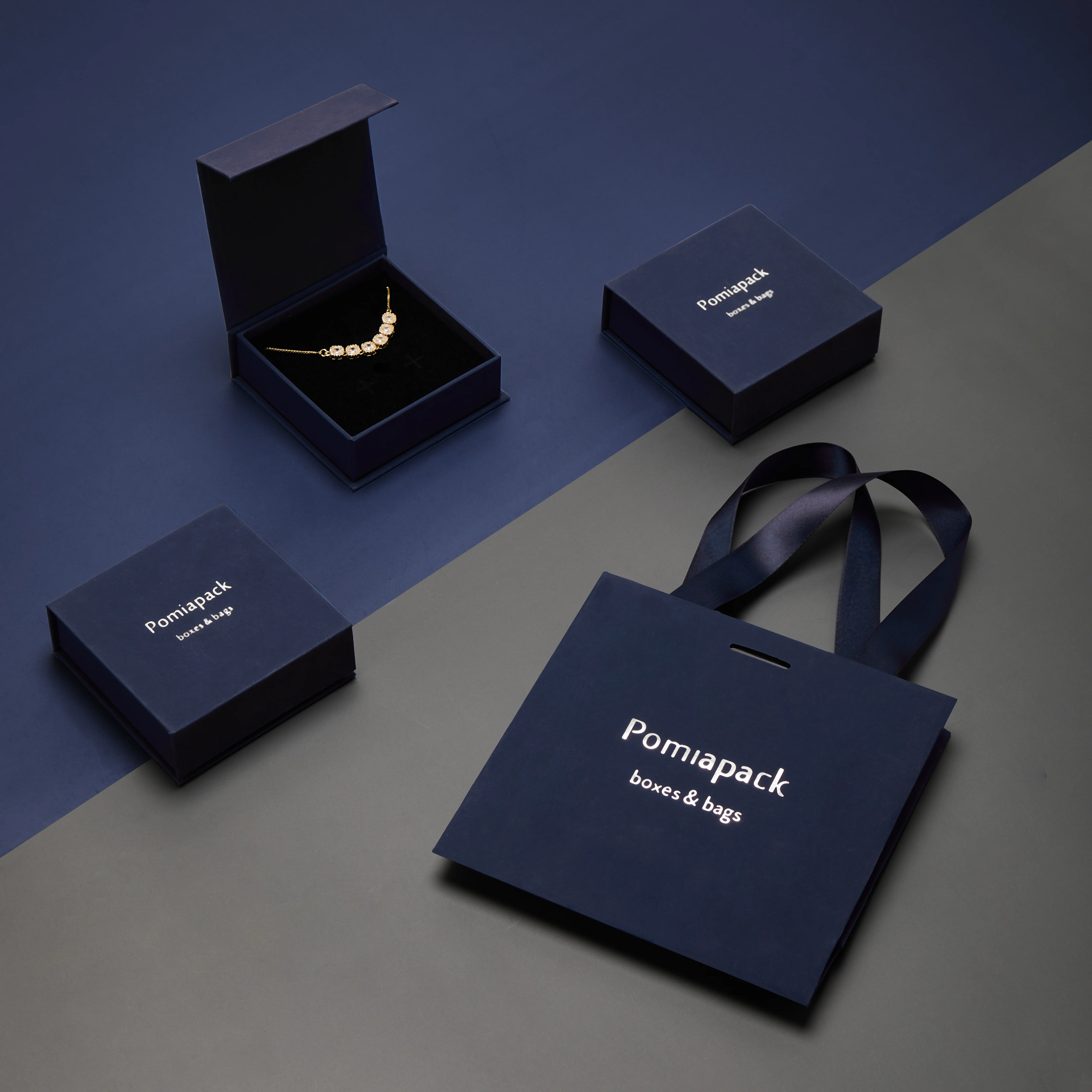 Оптовая продажа темно-синий магнит коробка для упаковки ювелирных изделий с индивидуальным логотипом картонная подарочная бижутерия