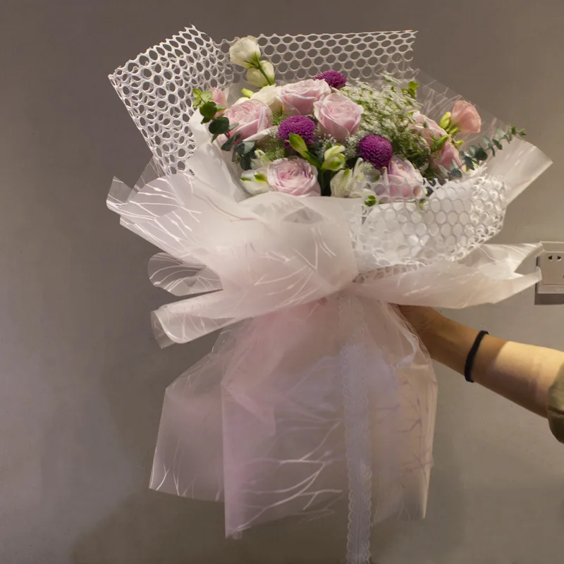 Cobweb Pattern Flower Wrapping Paper Waterproof Floral Bouquet Paper Florist Supplies Packaging Paper for Wedding Gift DIY