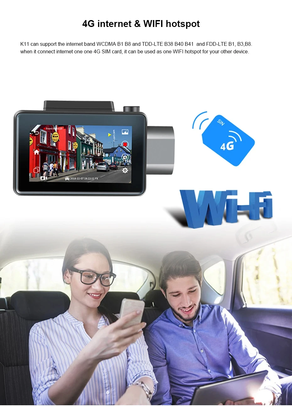 K11 Car DVR Dual Lens Dash Camera with 3-inch Touch Screen 1080p Resolution WIFI GPS Logger Supports 128G SD Card