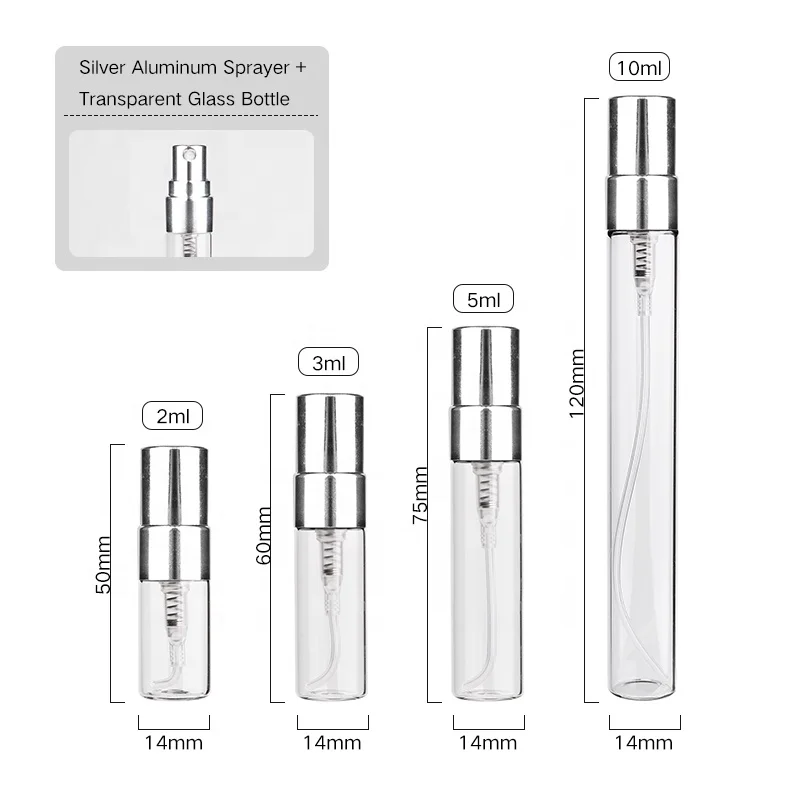 Wholesale Round 2ml 3ml 5ml 10ml With Black Aluminum Plastic Atomizer Small Mini Empty Refillable Glass Spray Perfume Bottle