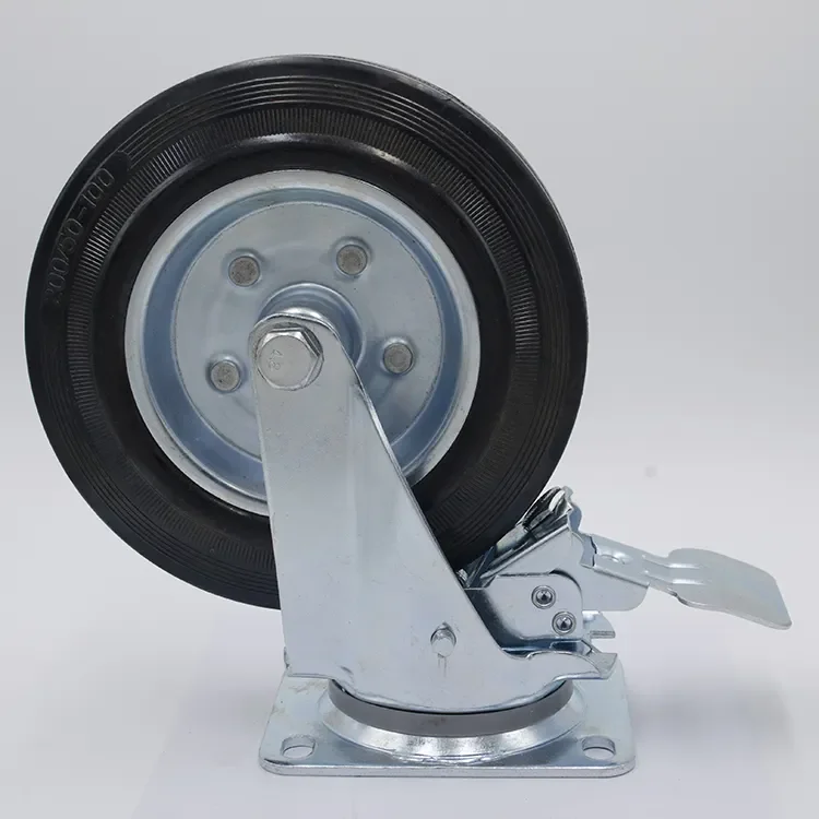 8 Inch Steel Core Dustbin Garbage Bin Caster With Brake Black Rubber Wheel