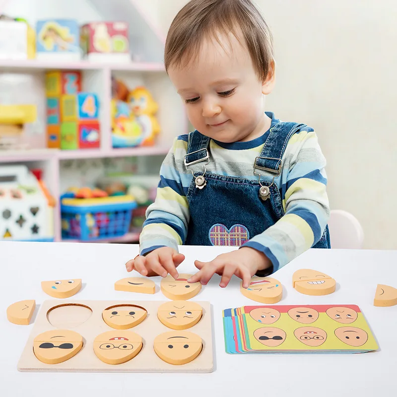 CPC Wooden Face Expression Puzzle Fun Egg Shaped Block Puzzle Toy Board Games Presvhool Educational Montessori learning wood Toy